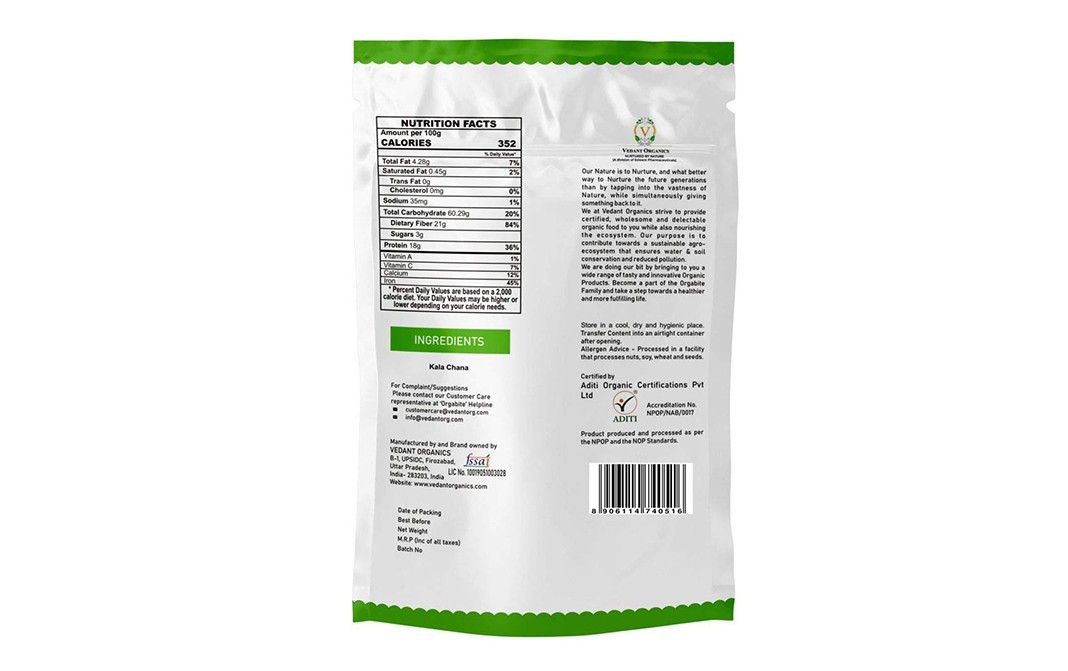 Orgabite Organic Kala Chana    Pack  500 grams